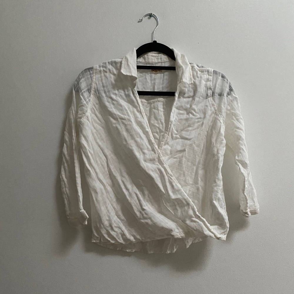 Hollister White Cotton Textured Wrap Shirt S